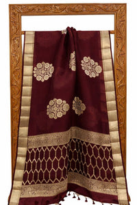 Premium Deep Wine Kanchipuram Silk Saree with Antique Gold Zari Floral Buta