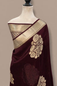 Premium Deep Wine Kanchipuram Silk Saree with Antique Gold Zari Floral Buta