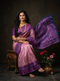 Mauve and Purple Pochampally Dola Silk Saree with Ikat Geometric Motifs